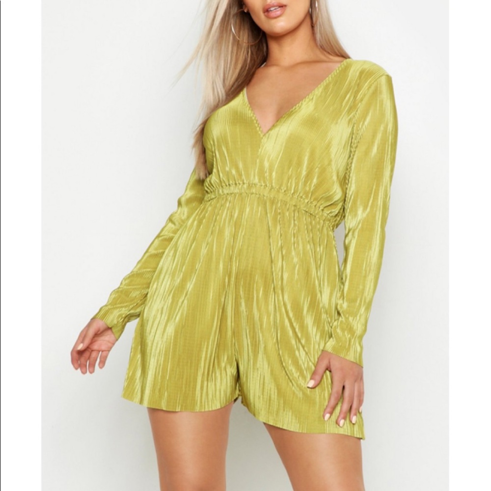 Chartreuse plisse jumpsuit